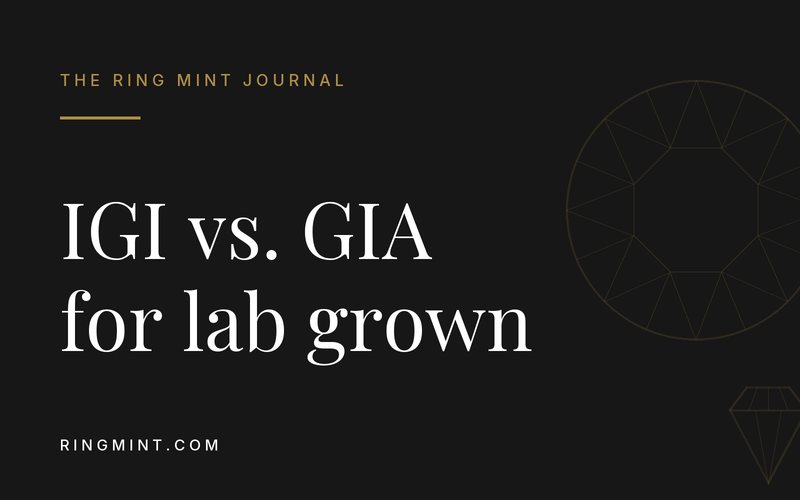 Headline over gold line art of cut diamonds on a dark background: IGI or GIA for a lab grown diamond?