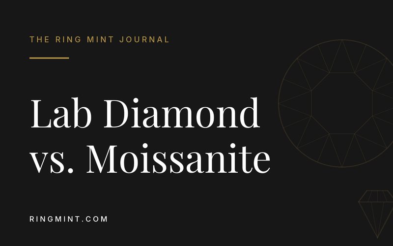 Headline over gold line art of cut diamonds on a dark background: Lab diamond or moissanite: what is the difference?