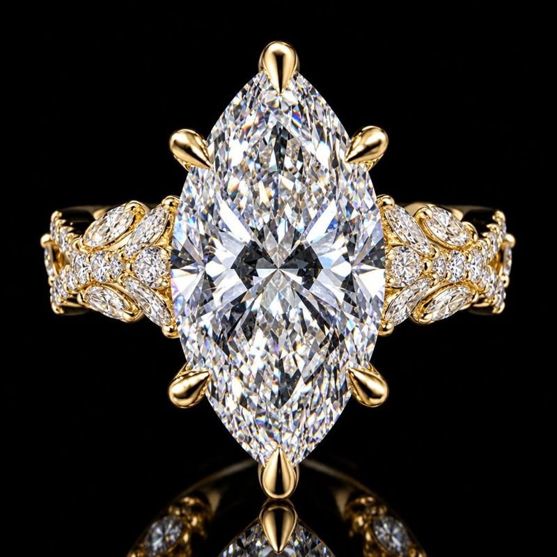 Elongated marquise center with three-stone ring design