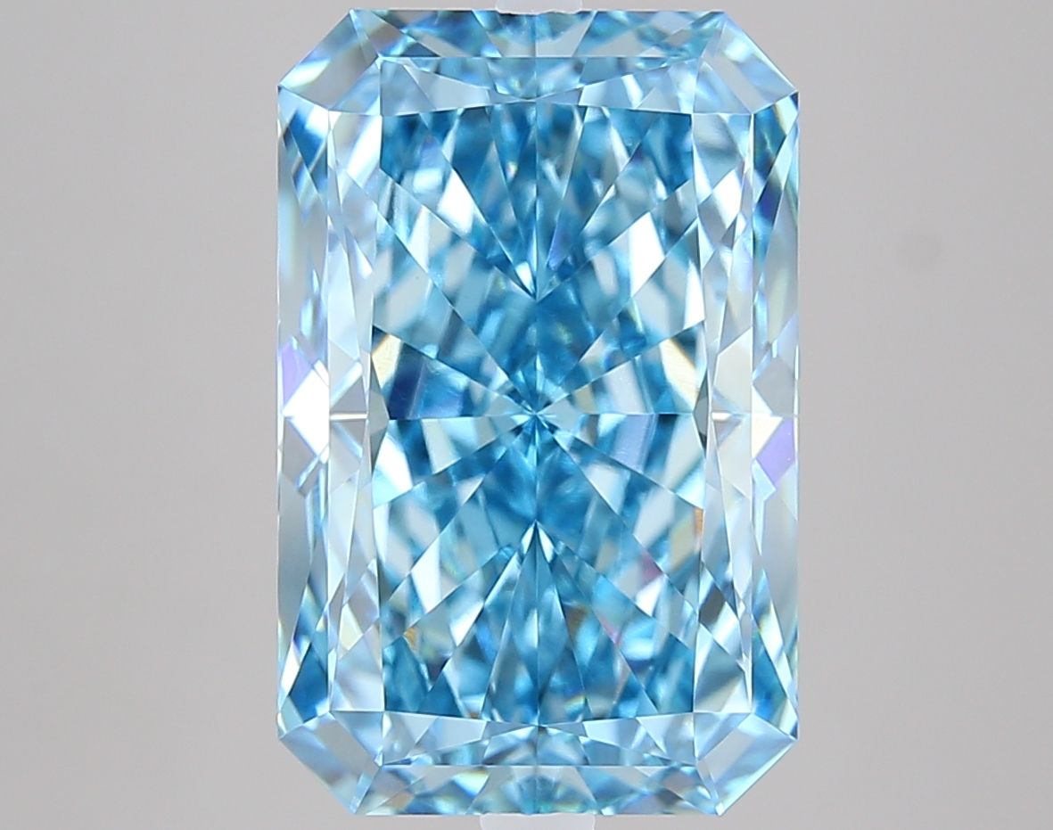 Blue rectangular diamond photographed face-up