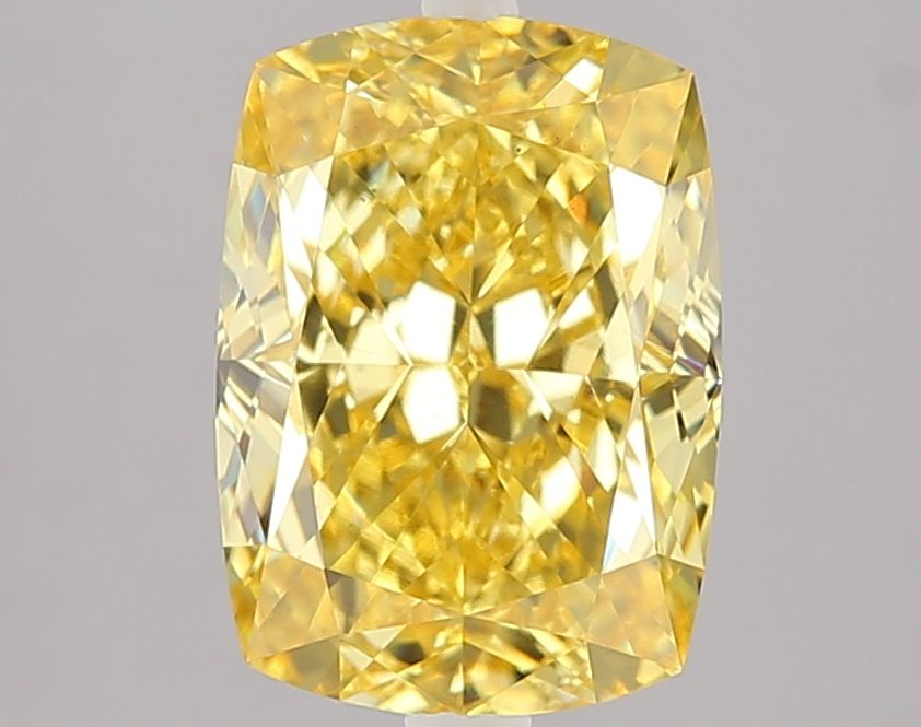 Yellow cushion-shaped diamond photographed face-up