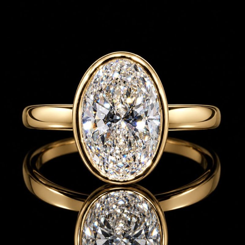 Oval center in a yellow-metal bezel ring