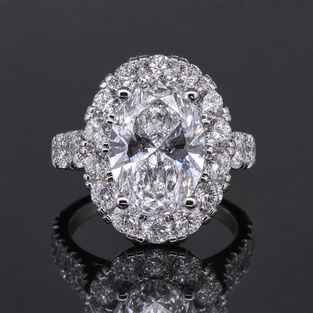 Custom oval halo diamond engagement ring by Ring Mint
