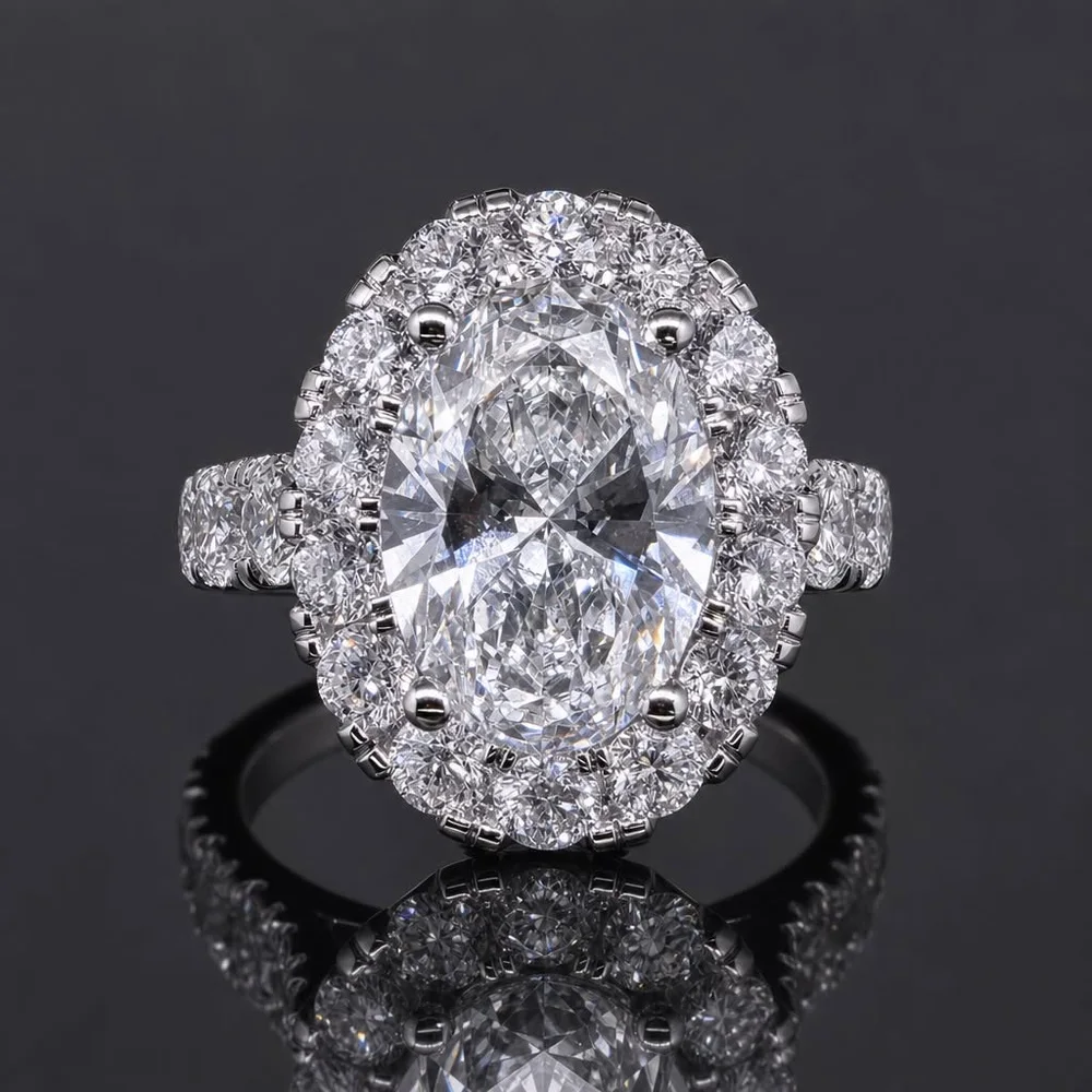 Custom oval halo diamond engagement ring by Ring Mint
