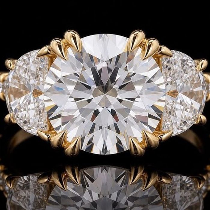 4 carats of round brilliant diamond with half-moon sides because subtlety was never the assignment.